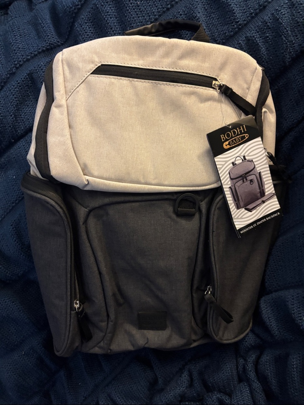 Two-Tone Gray & Cream Diaper Backpack